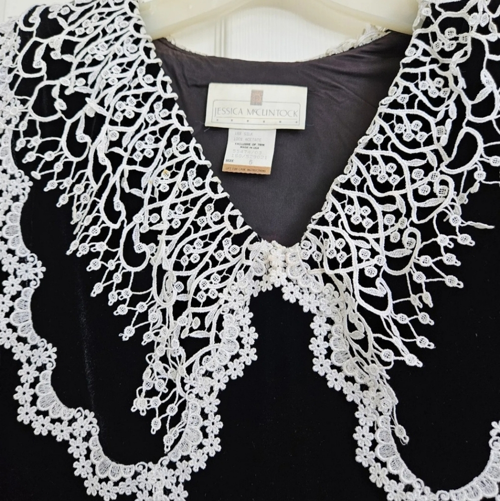 Vintage Jessica McClintock Dress Black Velvet Whimsigoth Dark Academia Size 6 - Picture 3 of 7